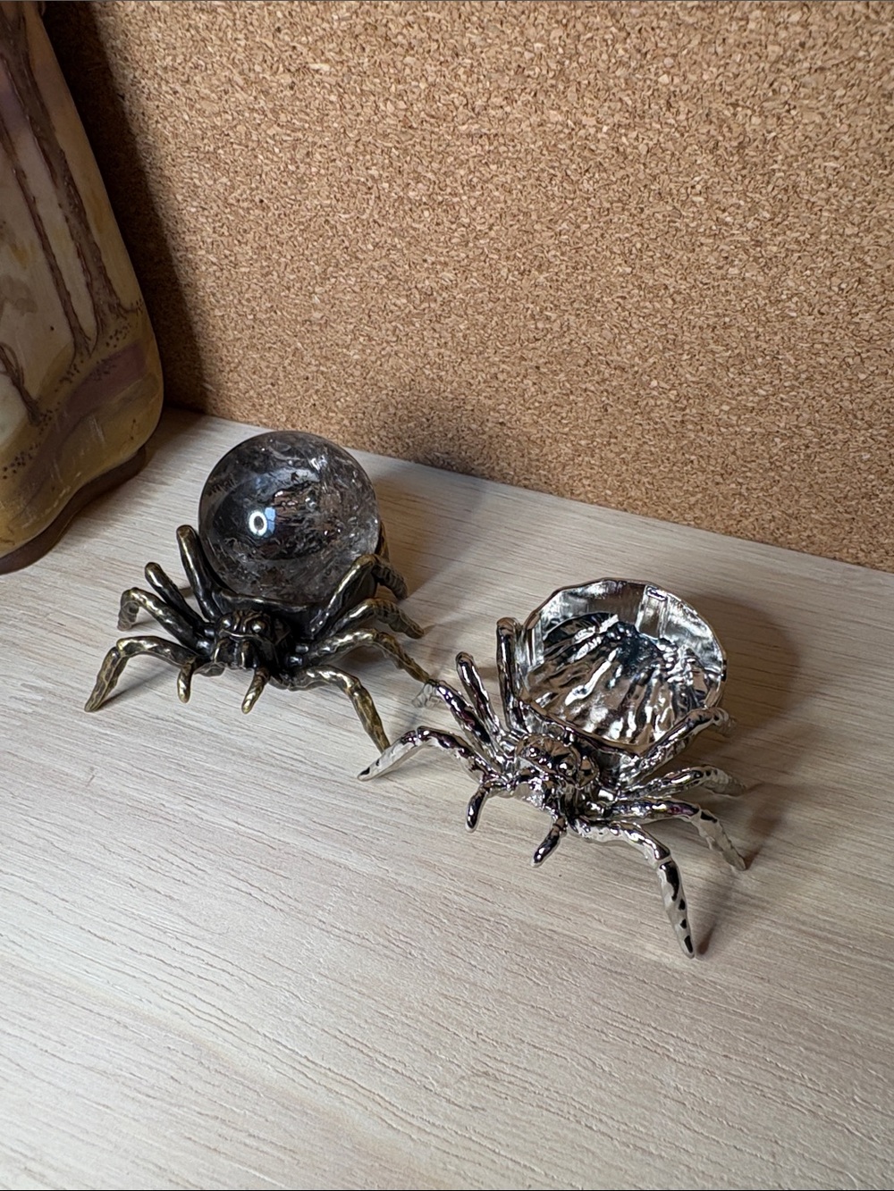 Set of 2 Metallic Spider Sphere Stands (sphere not included) - Silver/Bronze
